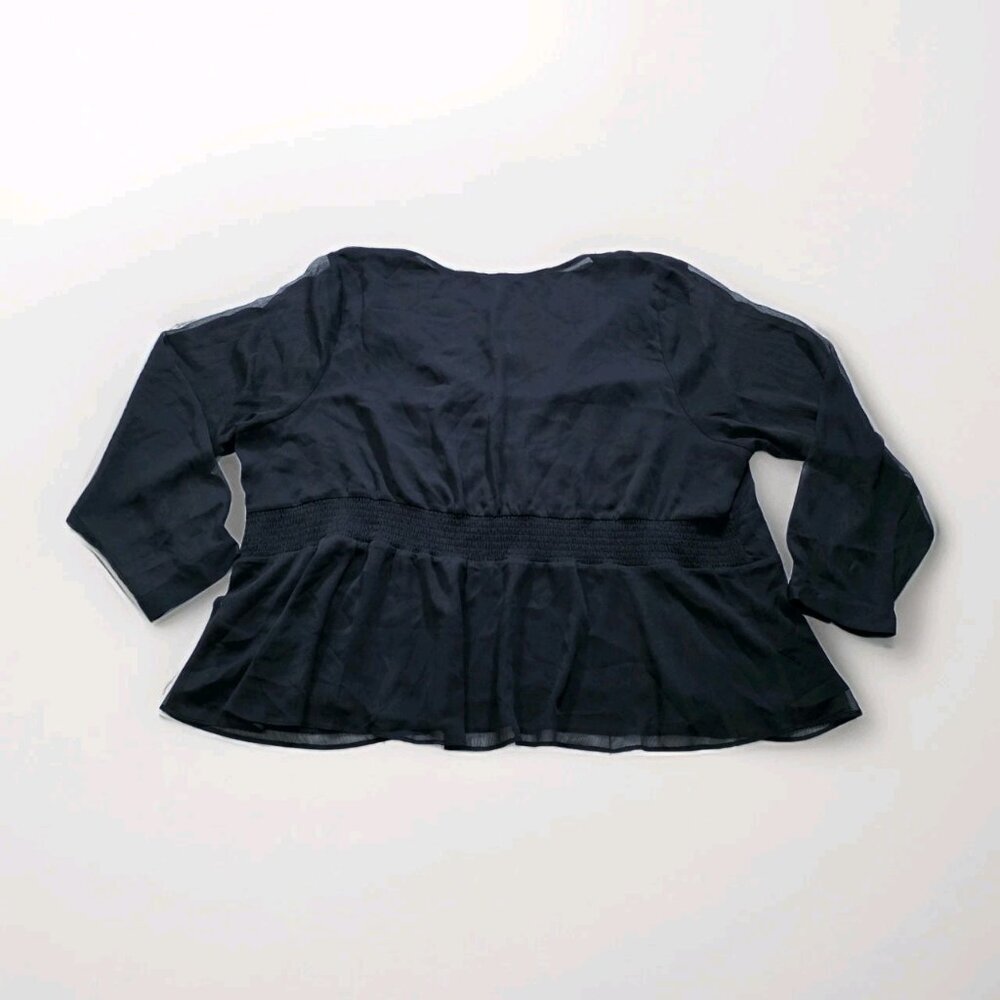 Addition Elle Top Womens 5X Black LS Chiffon Lined Baby Doll Smocked Mature Goth - Picture 15 of 15